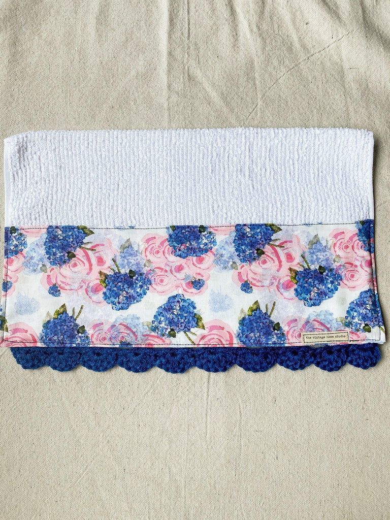 Rose and Hydrangeas Crochet Kitchen Towel - The Vintage Home Studio