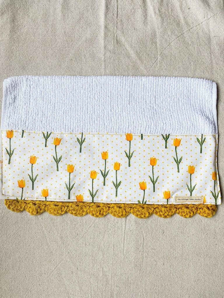 Yellow Tulips Crochet Kitchen Towel - The Vintage Home Studio