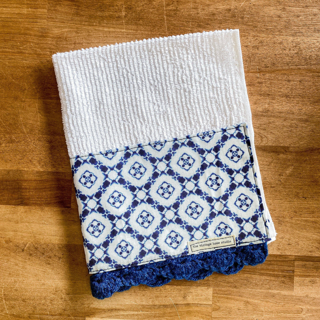 Blue Willow Crochet Kitchen Towel from the Crochet Kitchen Bar Mop Towel Collection at The Vintage Home Studio, an affordable home decor store in North Wilkesboro, NC.