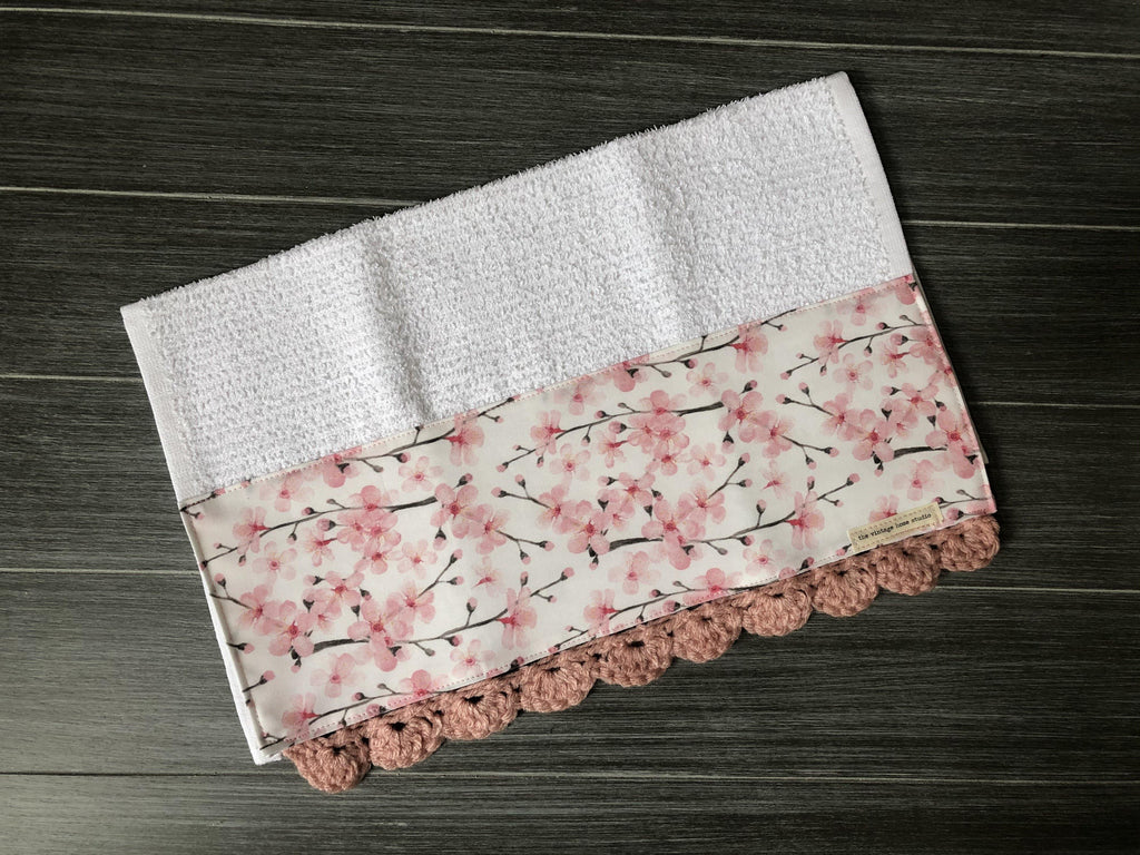 Cherry Blossom Crochet Kitchen Bar Mop Towel - The Vintage Home Studio