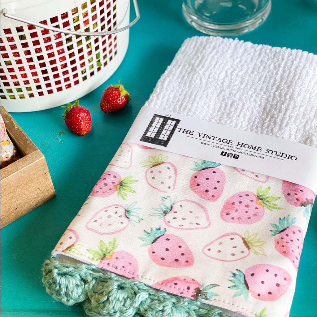 Strawberry Pickin' Crochet Kitchen Towel - The Vintage Home Studio