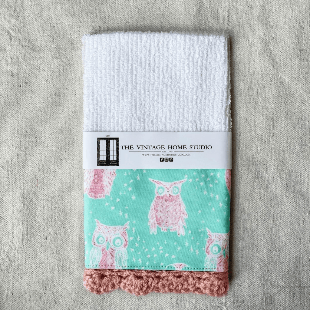 Little Owls Crochet Kitchen Towel from the Crochet Kitchen Bar Mop Towel Collection at The Vintage Home Studio, an affordable home decor store in North Wilkesboro, NC.