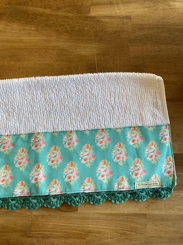Teal Bouquets Crochet Kitchen Towel - The Vintage Home Studio