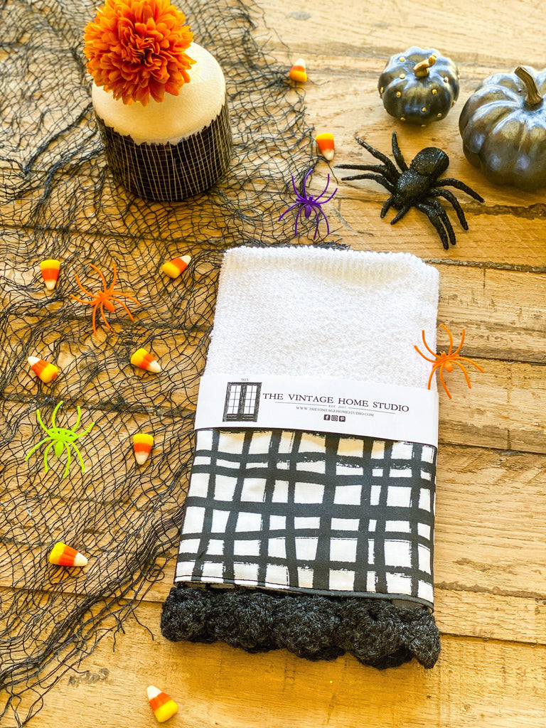 Black Grid Crochet Kitchen Towel from the Crochet Kitchen Bar Mop Towel Collection at The Vintage Home Studio, an affordable home decor store in North Wilkesboro, NC.