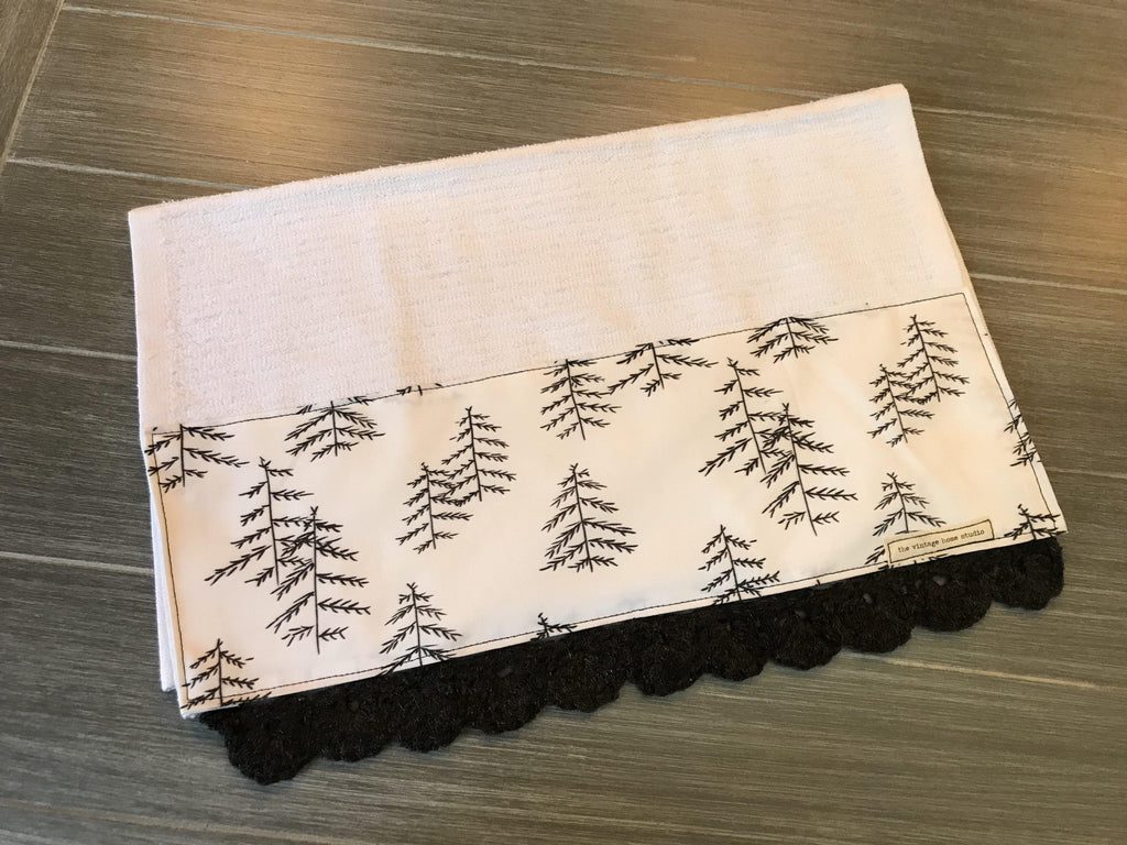 Farmhouse Spruce Trees Crochet Kitchen Bar Mop Towel - The Vintage Home Studio
