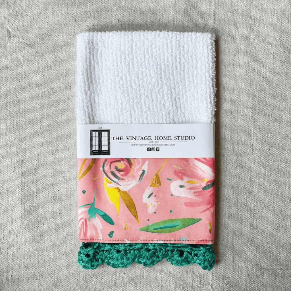 Peony Blooms Crochet Kitchen Towel from the Crochet Kitchen Bar Mop Towel Collection at The Vintage Home Studio, an affordable home decor store in North Wilkesboro, NC.