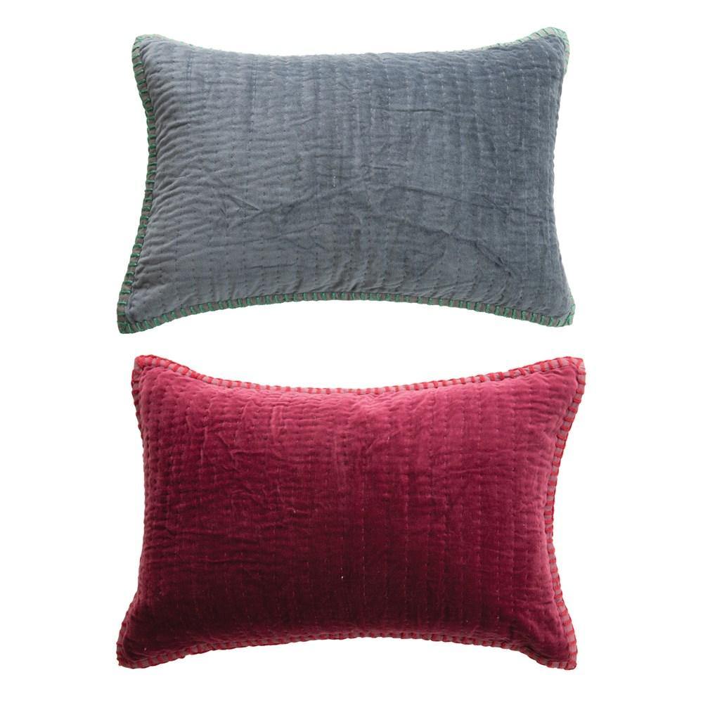 Velvet Kantha Stitch Lumbar Pillows from the Pillows Collection at The Vintage Home Studio, an affordable home decor store in North Wilkesboro, NC.