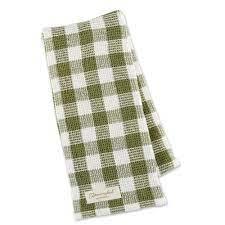 Olive Green Checker Washed Waffle Dishtowel from the Tea Towels Collection at The Vintage Home Studio, an affordable home decor store in North Wilkesboro, NC.