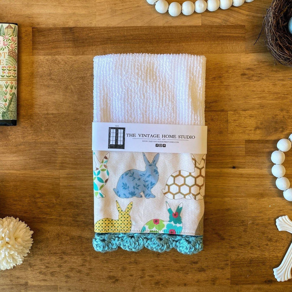 Patchwork Bunnies Crochet Kitchen Bar Mop Towel - The Vintage Home Studio