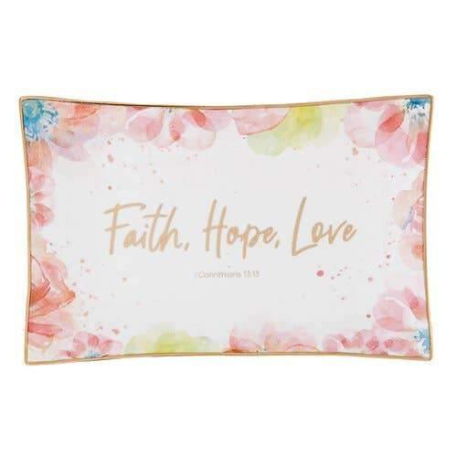 Faith, Hope, Love Trinket Tray from the Misc. Collection at The Vintage Home Studio, an affordable home decor store in North Wilkesboro, NC.