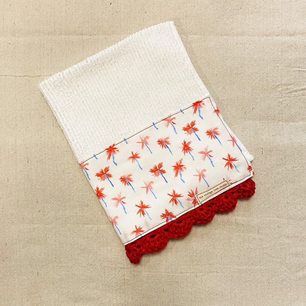 Red, White and Boom Crochet Kitchen Towel - The Vintage Home Studio