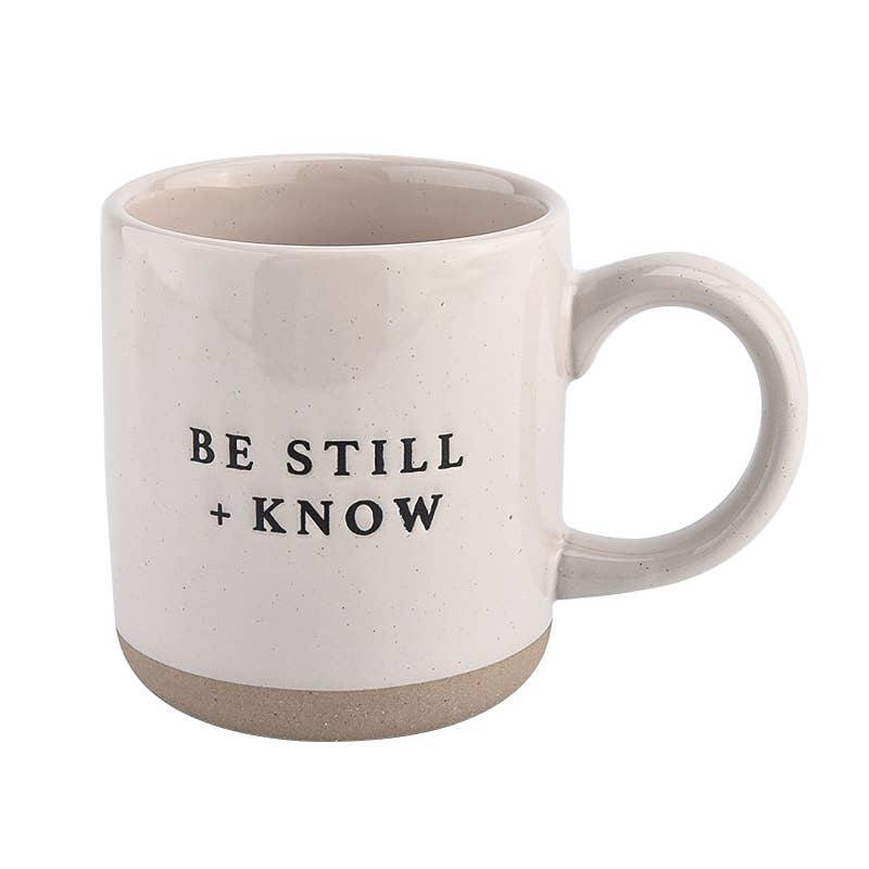 Be Still + Know Coffee Mug from the Dining Collection at The Vintage Home Studio, an affordable home decor store in North Wilkesboro, NC.