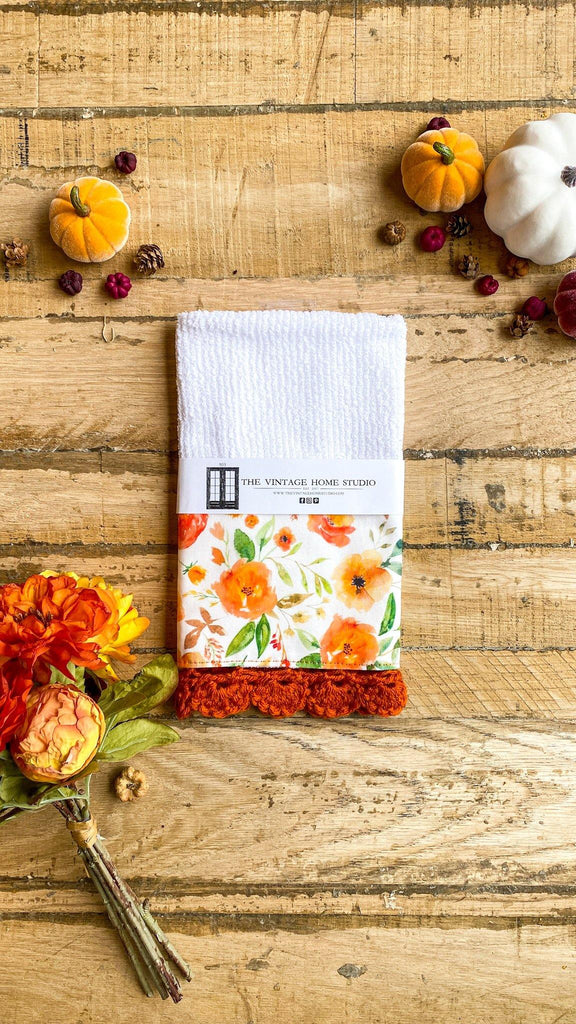 Autumn Bouquets Crochet Kitchen Towel from the Crochet Kitchen Bar Mop Towel Collection at The Vintage Home Studio, an affordable home decor store in North Wilkesboro, NC.