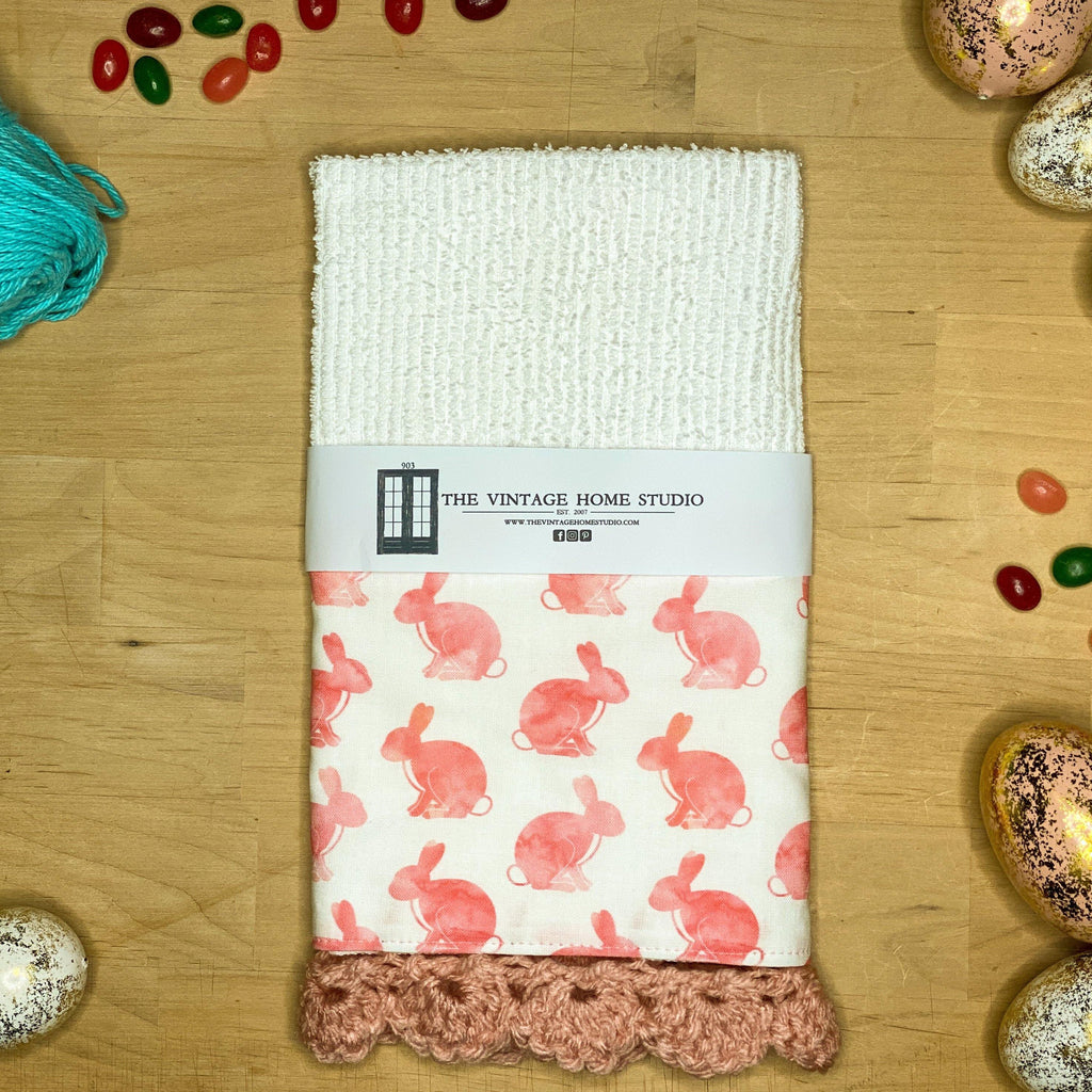 Pink Bunnies Crochet Kitchen Bar Mop Towel - The Vintage Home Studio