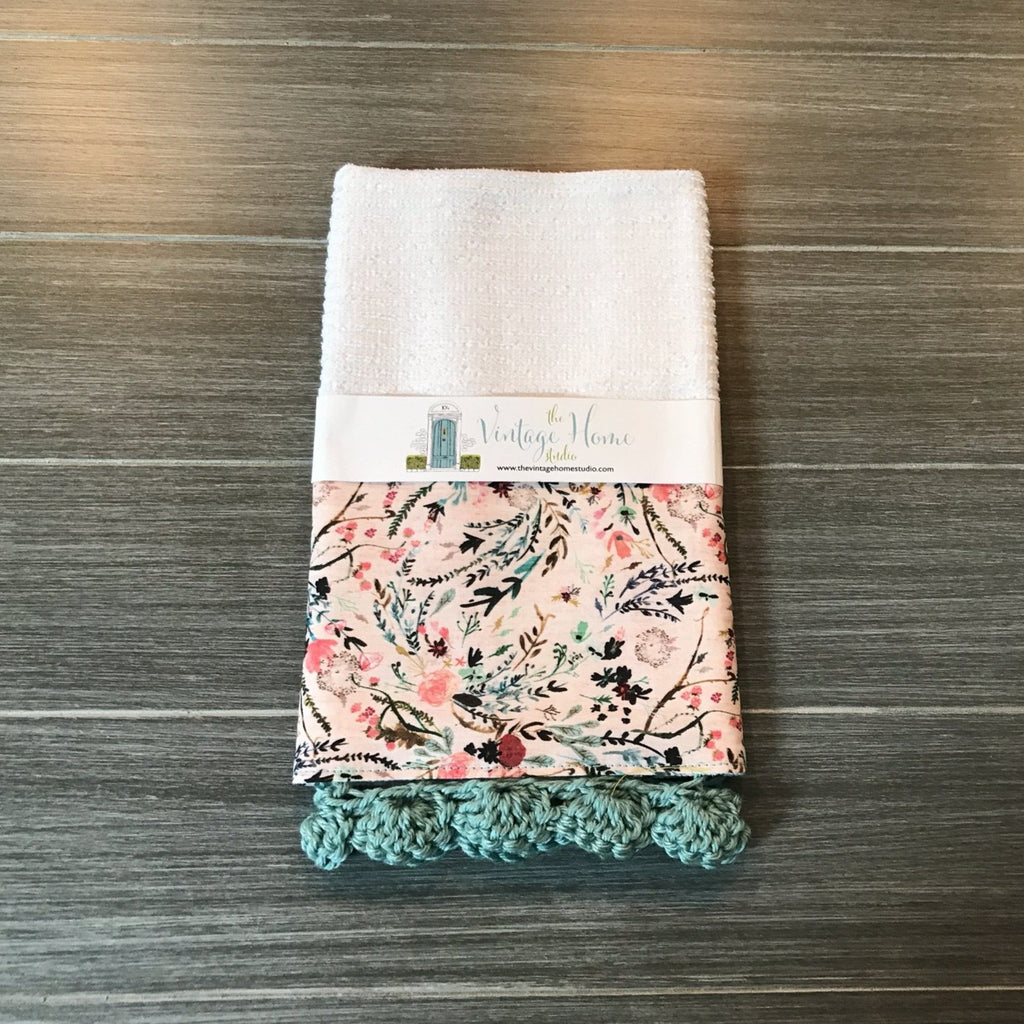 Blush Fable Floral Crochet Kitchen Bar Mop Towel - The Vintage Home Studio