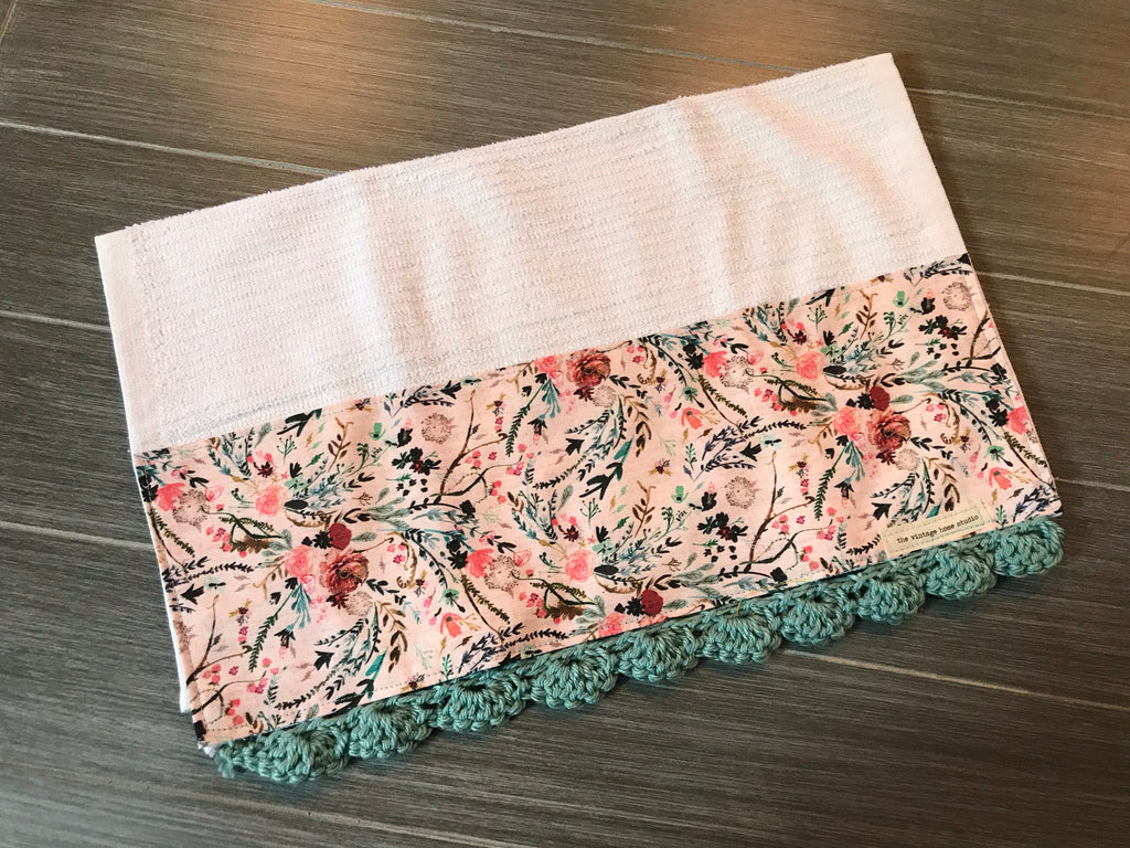 Blush Fable Floral Crochet Kitchen Bar Mop Towel - The Vintage Home Studio