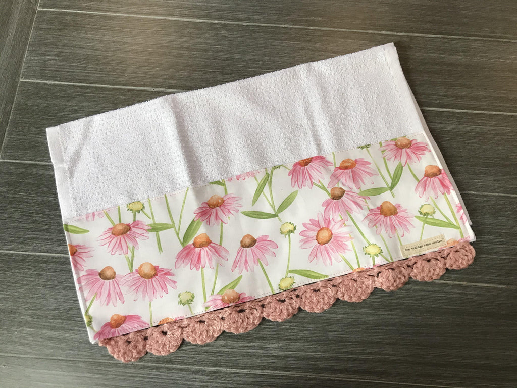 Pink Daisies Crochet Kitchen Bar Mop Towel - The Vintage Home Studio