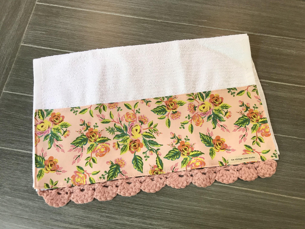 Paris Print in Pink Rifle Paper Company Crochet Kitchen Bar Mop Towel - The Vintage Home Studio