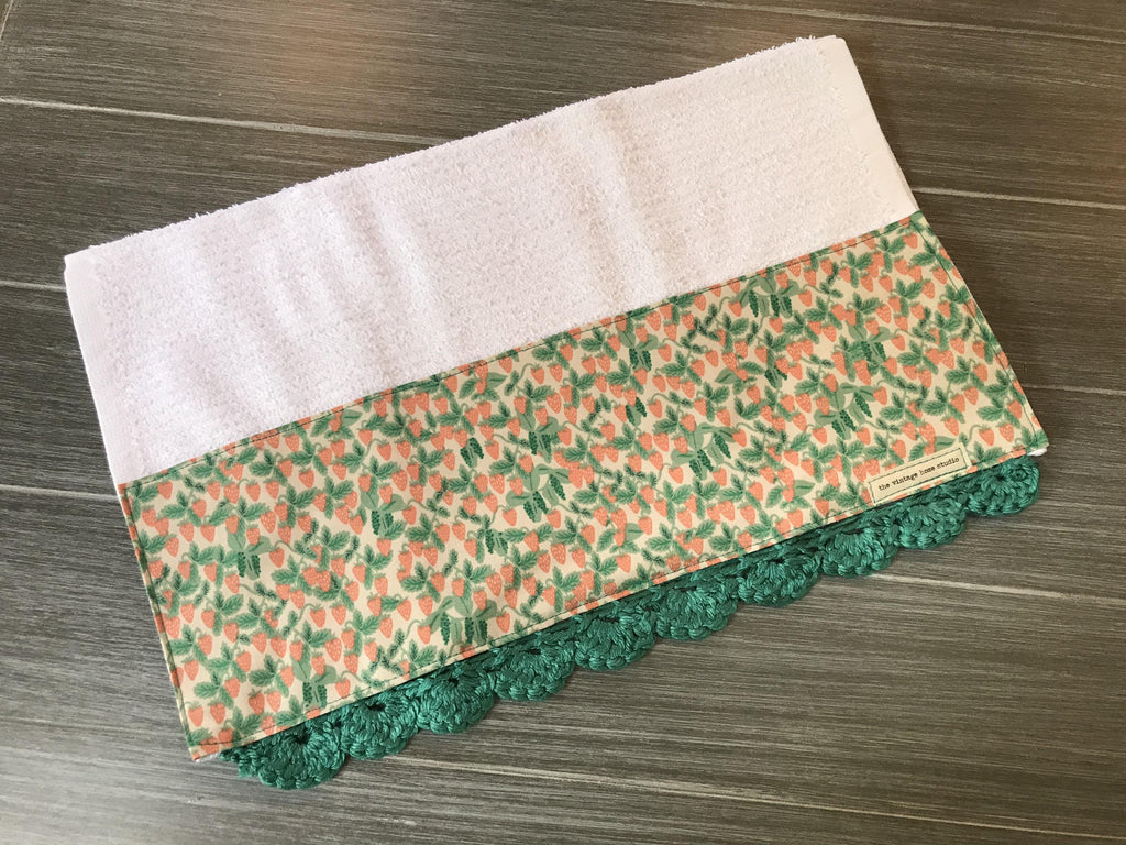 Strawberry Fields Rifle Paper Company Crochet Kitchen Bar Mop Towel - The Vintage Home Studio