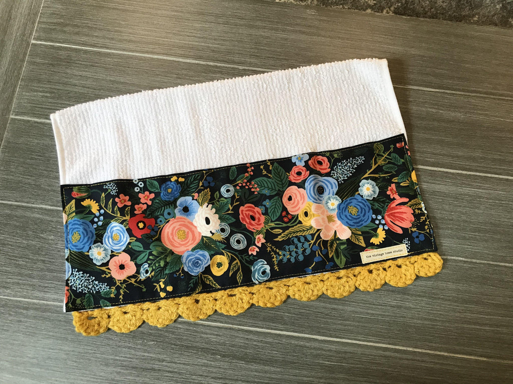Wildwood Garden Party Rifle Paper Company Crochet Kitchen Bar Mop Towel - The Vintage Home Studio