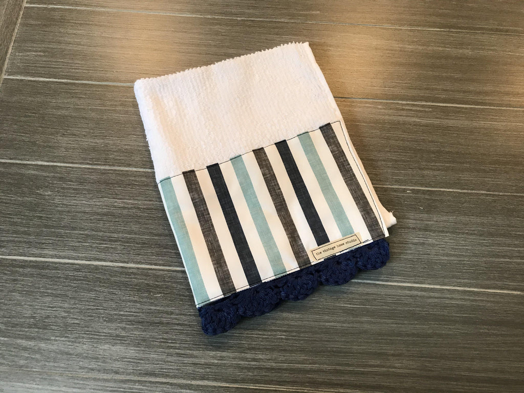 Nautical Stripe Crochet Kitchen Bar Mop Towel - The Vintage Home Studio