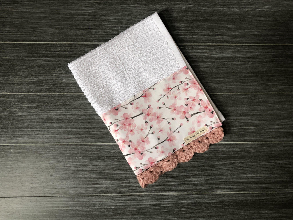 Cherry Blossom Crochet Kitchen Bar Mop Towel - The Vintage Home Studio
