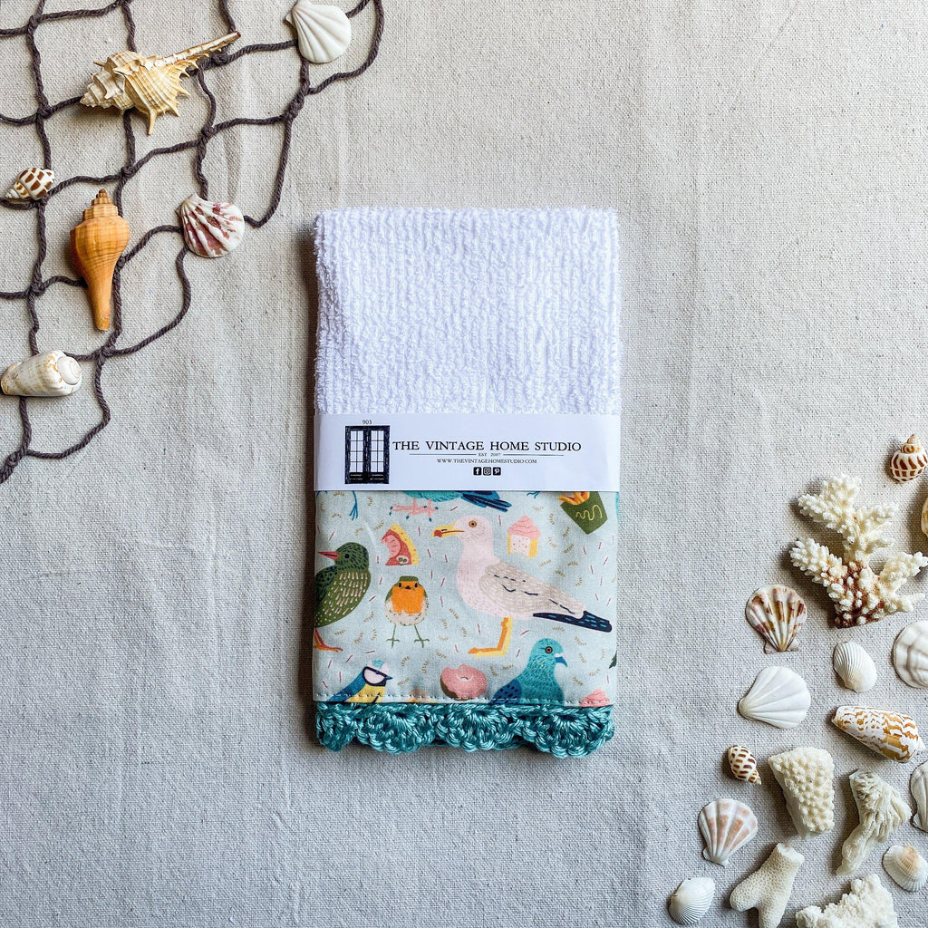 Beach Birds Crochet Kitchen Towel from the Crochet Kitchen Bar Mop Towel Collection at The Vintage Home Studio, an affordable home decor store in North Wilkesboro, NC.