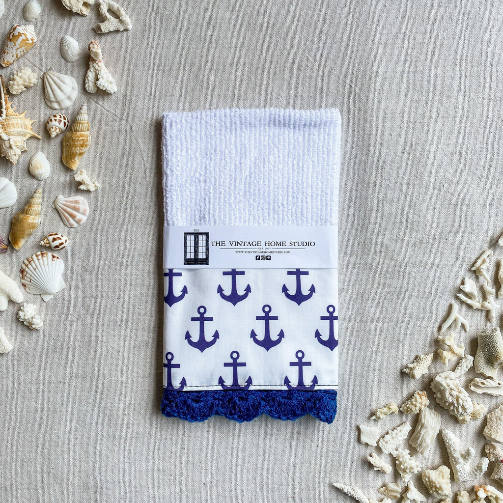 Anchors 2.0 Crochet Kitchen Towel from the Crochet Kitchen Bar Mop Towel Collection at The Vintage Home Studio, an affordable home decor store in North Wilkesboro, NC.