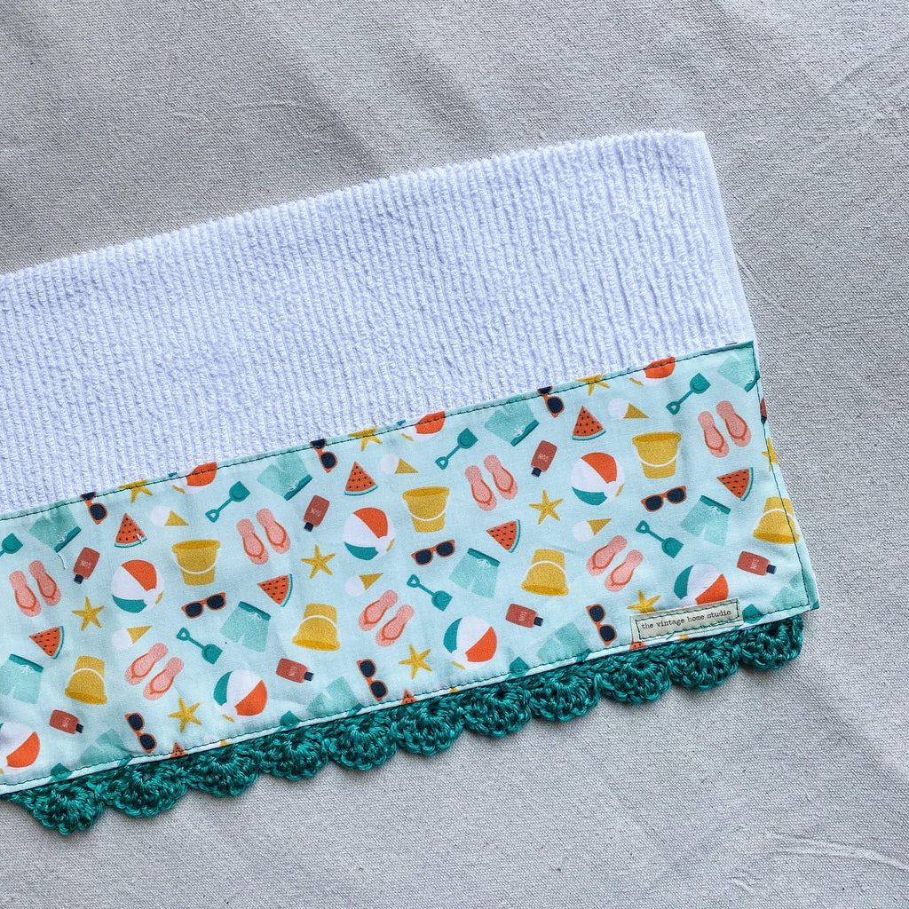 Fun in the Sun Crochet Kitchen Towel from the Crochet Kitchen Bar Mop Towel Collection at The Vintage Home Studio, an affordable home decor store in North Wilkesboro, NC.
