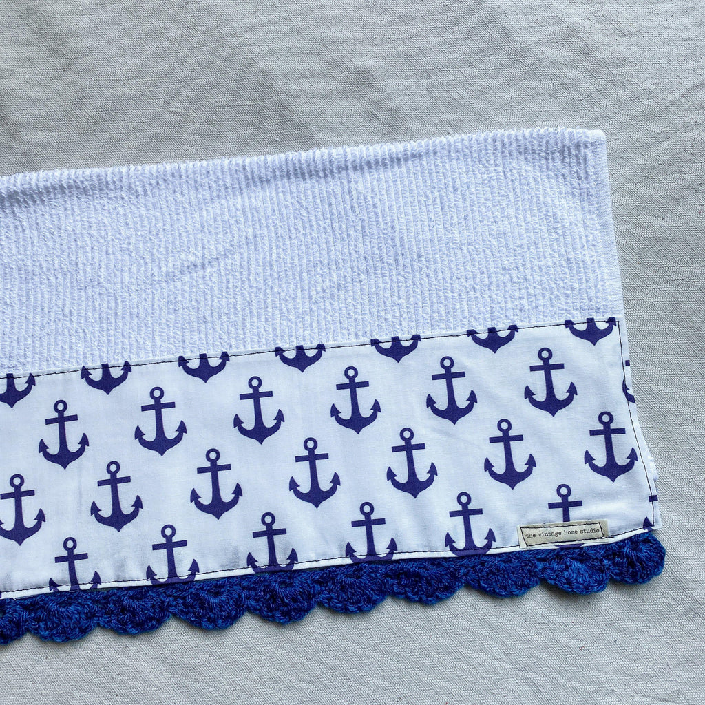 Anchors 2.0 Crochet Kitchen Towel from the Crochet Kitchen Bar Mop Towel Collection at The Vintage Home Studio, an affordable home decor store in North Wilkesboro, NC.