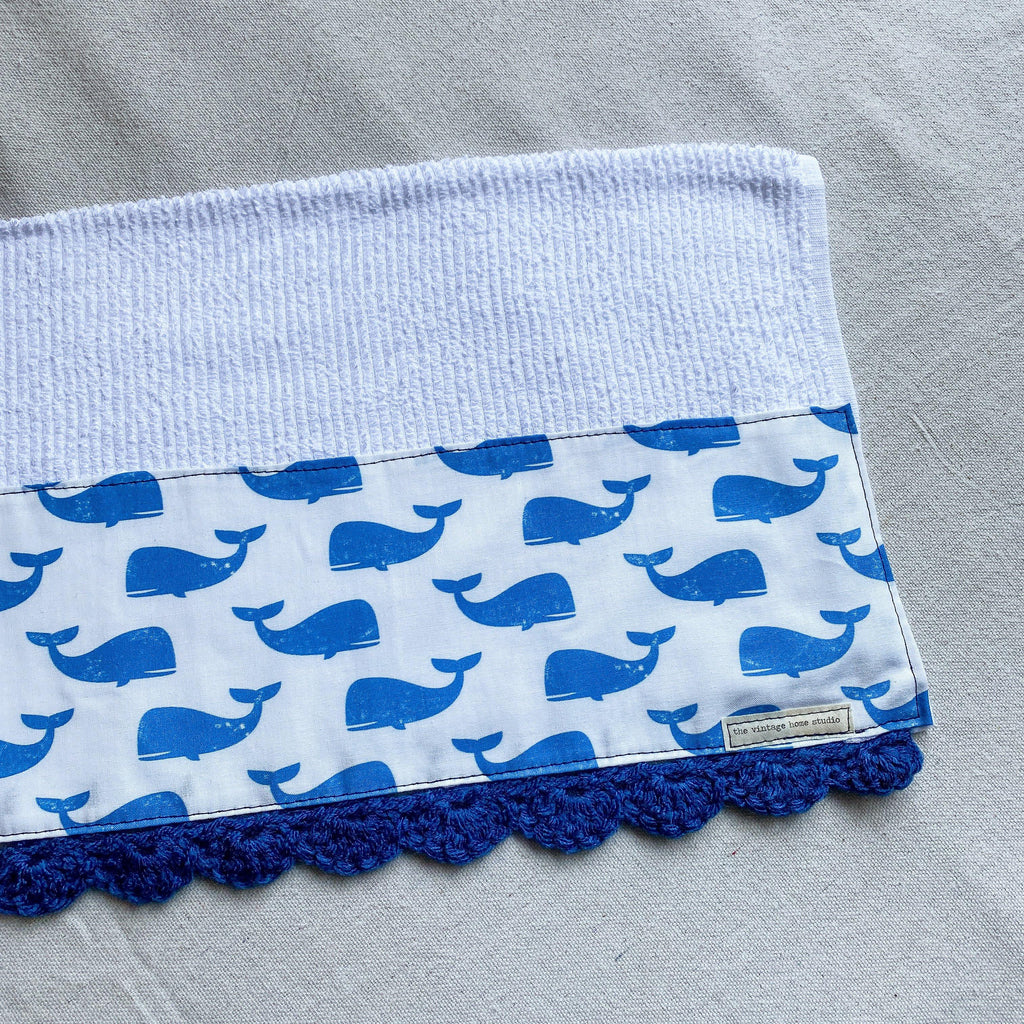 Whale Good Time Crochet Kitchen Towel from the Crochet Kitchen Bar Mop Towel Collection at The Vintage Home Studio, an affordable home decor store in North Wilkesboro, NC.
