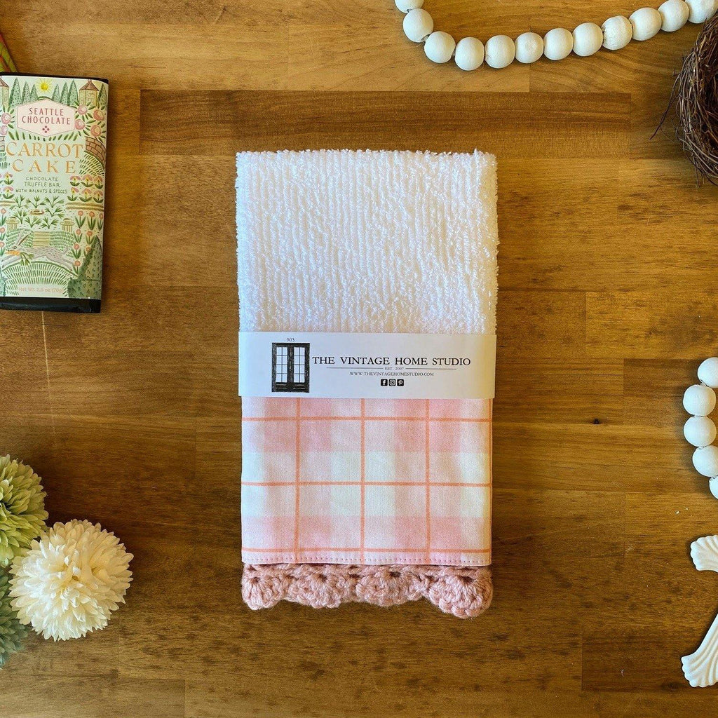 Pink Plaid Crochet Kitchen Bar Mop Towel - The Vintage Home Studio