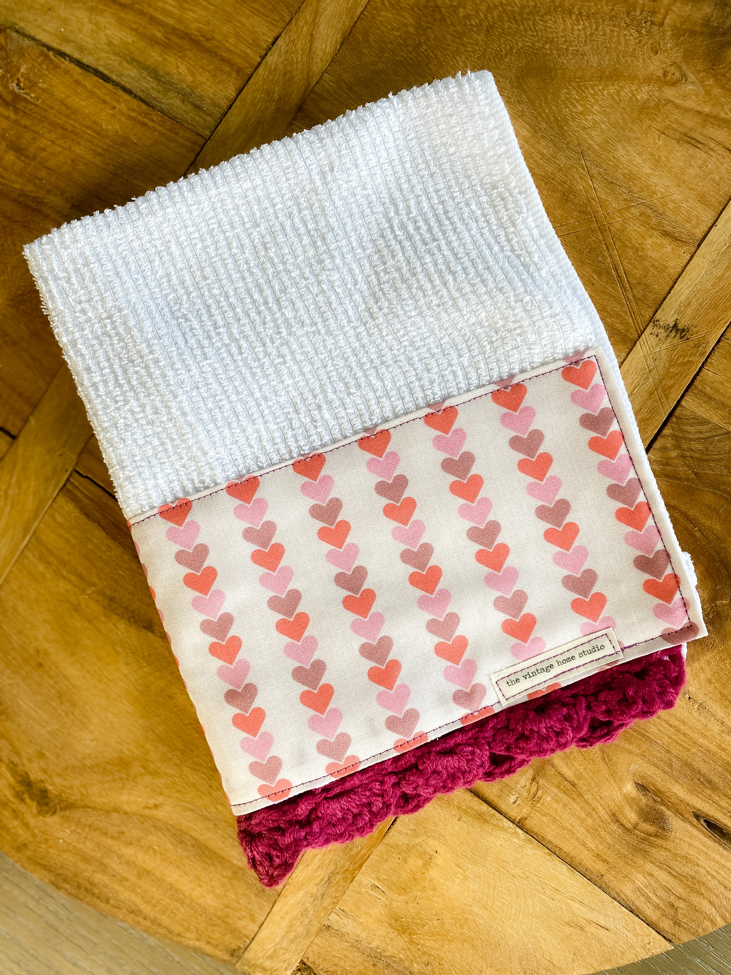 Valentines Vintage Gingham Trim Kitchen Towel