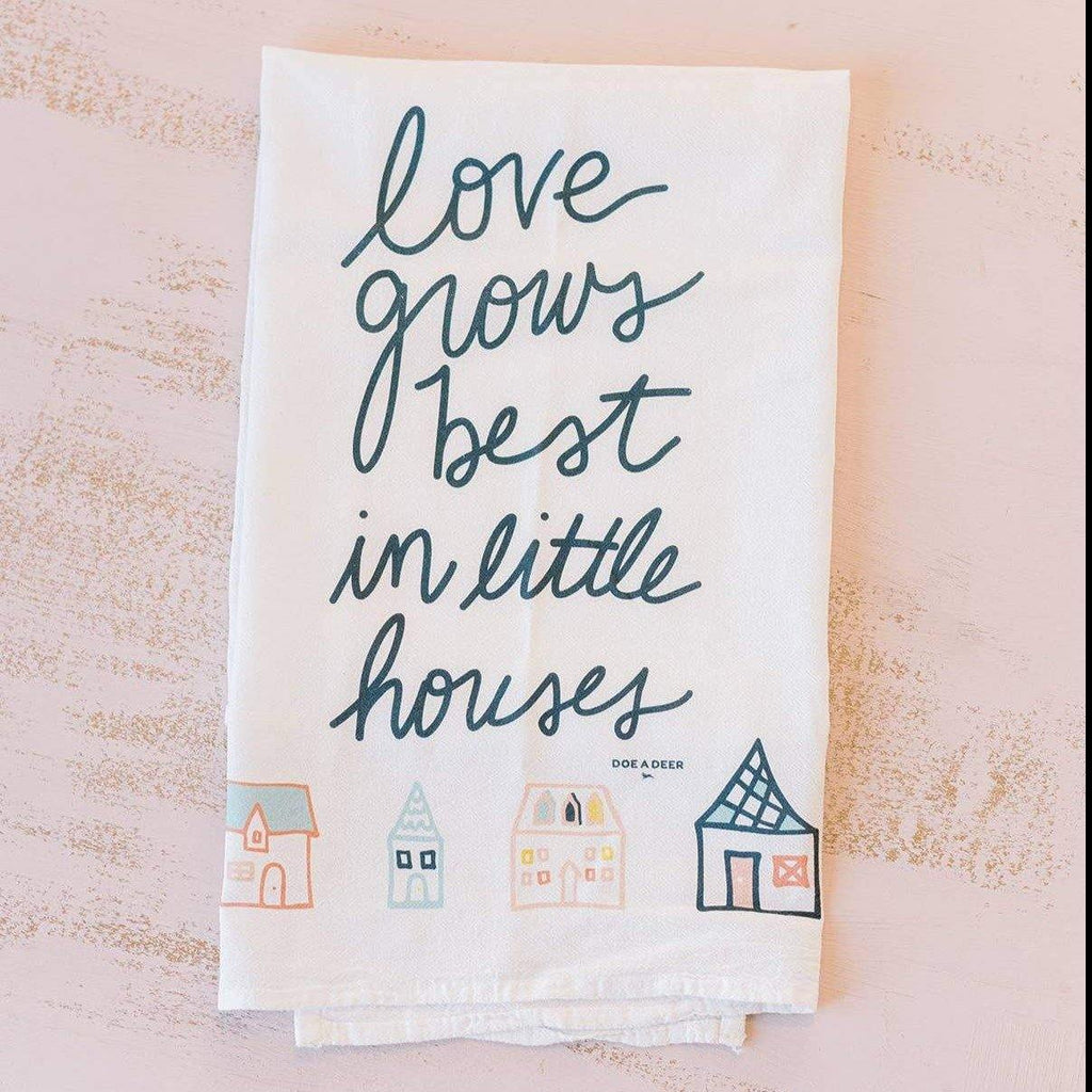 Love Grows Best Flour Sack Tea Towel from the Tea Towels Collection at The Vintage Home Studio, an affordable home decor store in North Wilkesboro, NC.