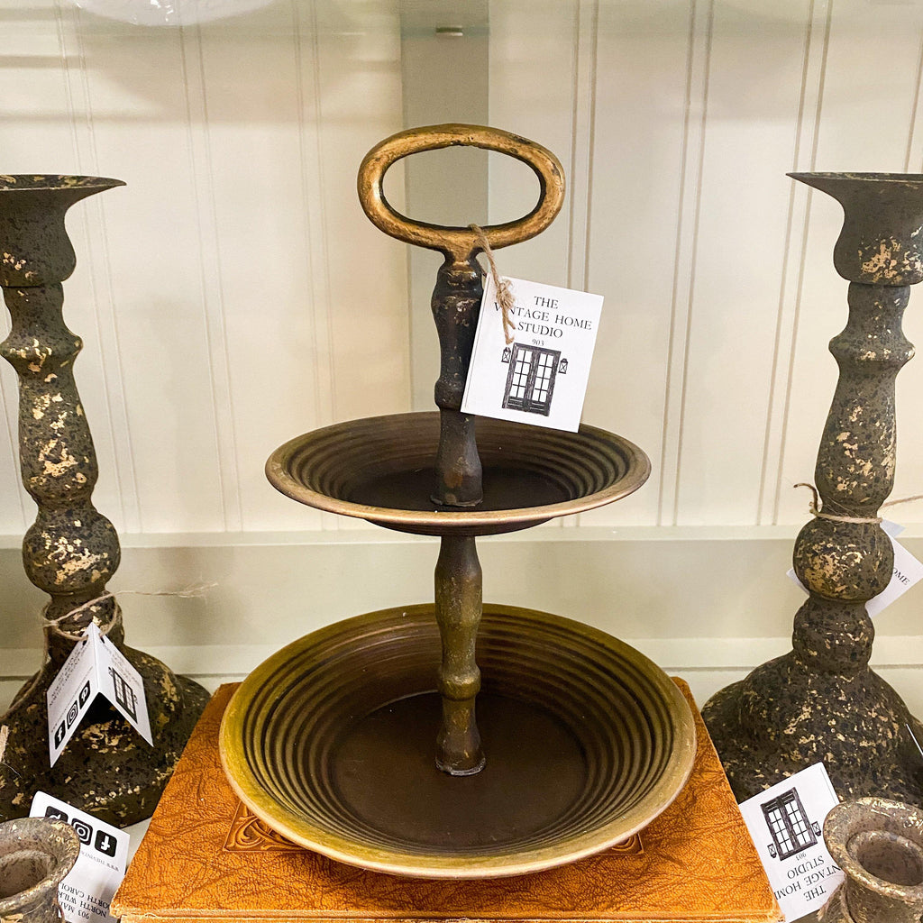 Small Tiered Tray in Antique Brass from the Home Accents Collection at The Vintage Home Studio, an affordable home decor store in North Wilkesboro, NC.