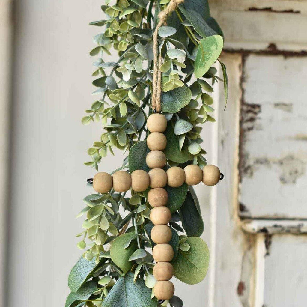 Natural Wood Beaded Cross with Jute Hanger from the Home Accents Collection at The Vintage Home Studio, an affordable home decor store in North Wilkesboro, NC.