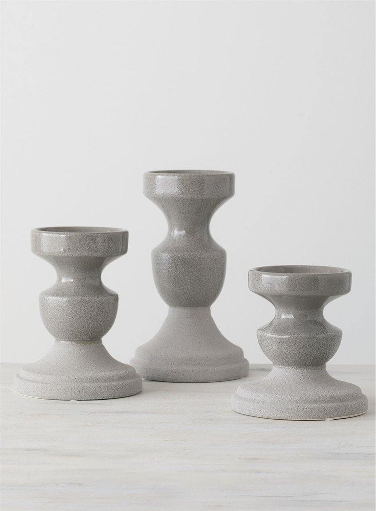 Grey Pillar Candle Holders (Set of 3) - The Vintage Home Studio
