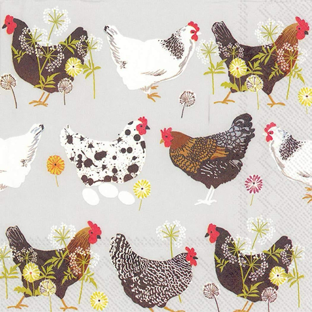 Spatter Hens Grey Paper Lunch Napkin from the Dining Collection at The Vintage Home Studio, an affordable home decor store in North Wilkesboro, NC.