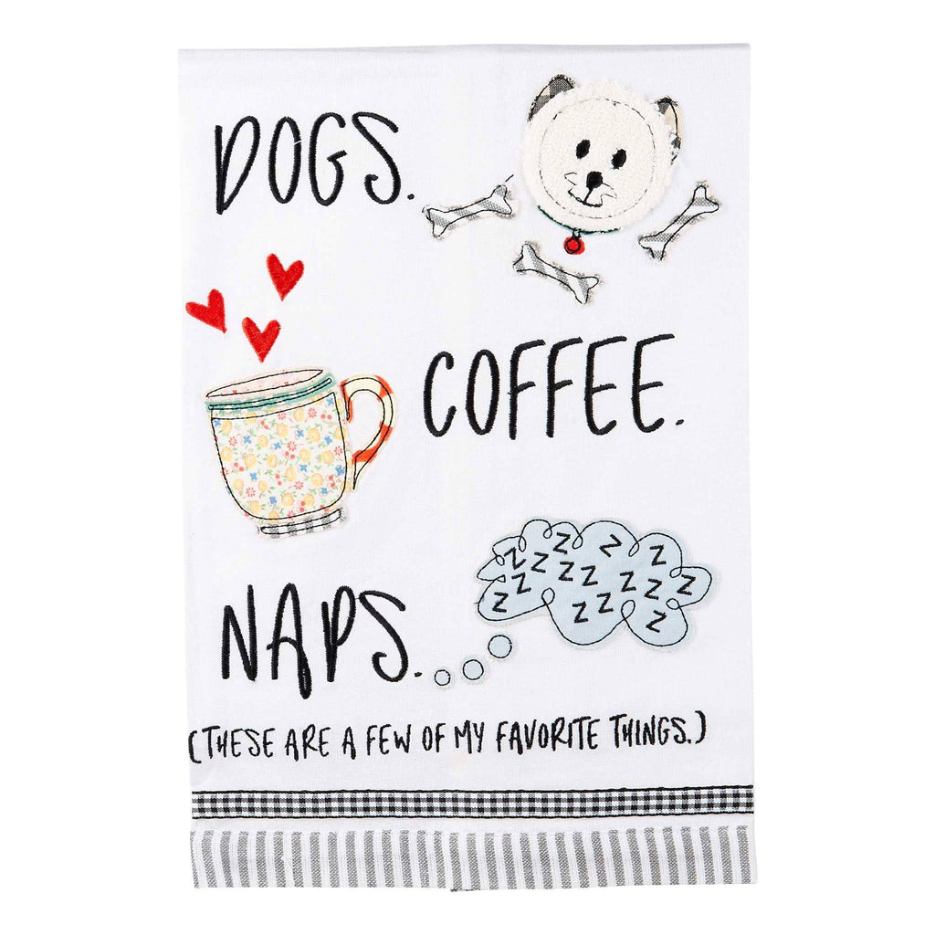 Dogs, Coffee, Naps Tea Towel from the Tea Towels Collection at The Vintage Home Studio, an affordable home decor store in North Wilkesboro, NC.