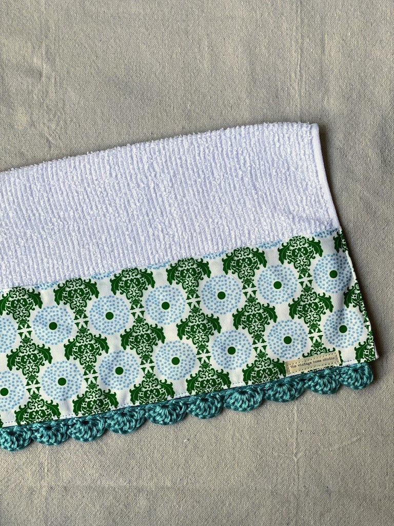 Dandelion Damask Crochet Kitchen Towel - The Vintage Home Studio