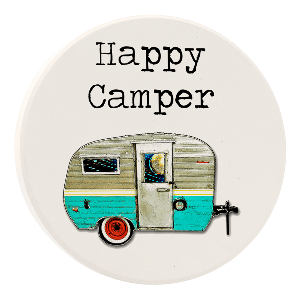 Happy Camper Ceramic Car Coaster from the Misc. Collection at The Vintage Home Studio, an affordable home decor store in North Wilkesboro, NC.