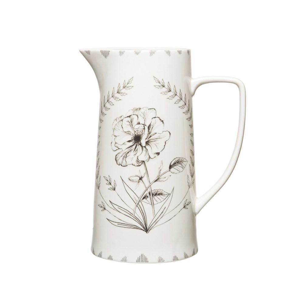 Floral Stoneware Pitcher from the Kitchen Accents Collection at The Vintage Home Studio, an affordable home decor store in North Wilkesboro, NC.