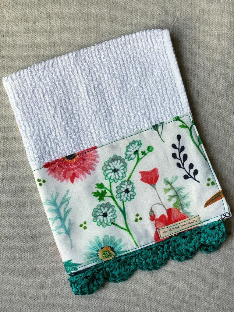 Fresh Start Floral Crochet Kitchen Towel - The Vintage Home Studio