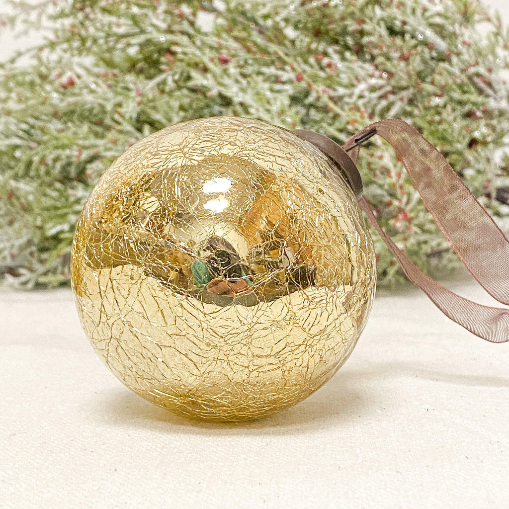 3" Gold Crackle Glass Ornament from the Christmas Collection at The Vintage Home Studio, an affordable home decor store in North Wilkesboro, NC.