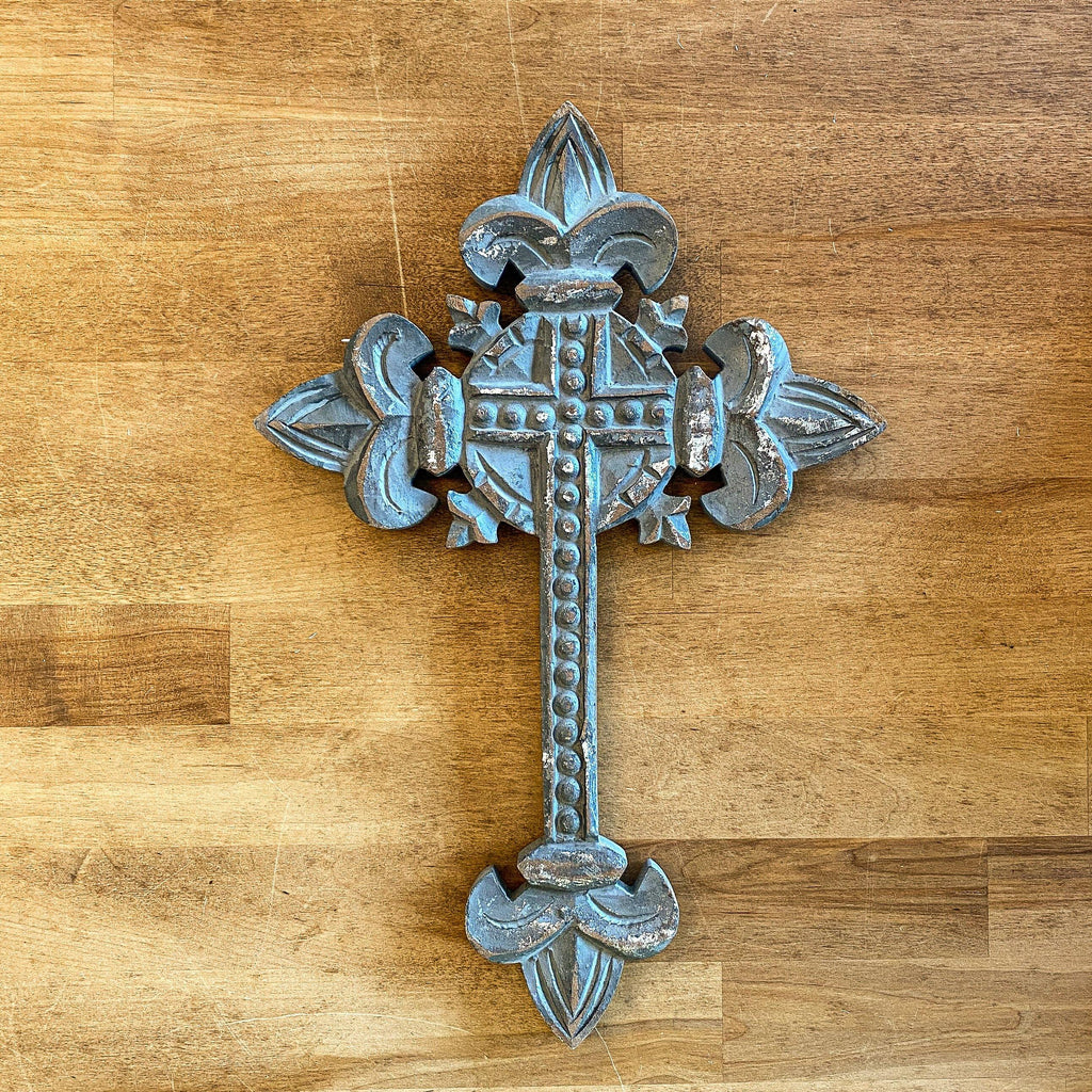 Grey Washed Wall Cross with Silver Patina from the Wall Decor Collection at The Vintage Home Studio, an affordable home decor store in North Wilkesboro, NC.
