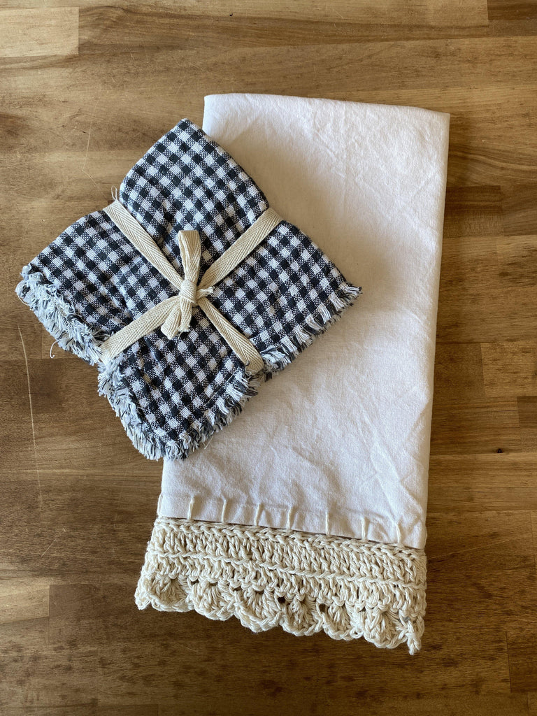 Simply Cotton Crochet Trim Tea Towel - The Vintage Home Studio