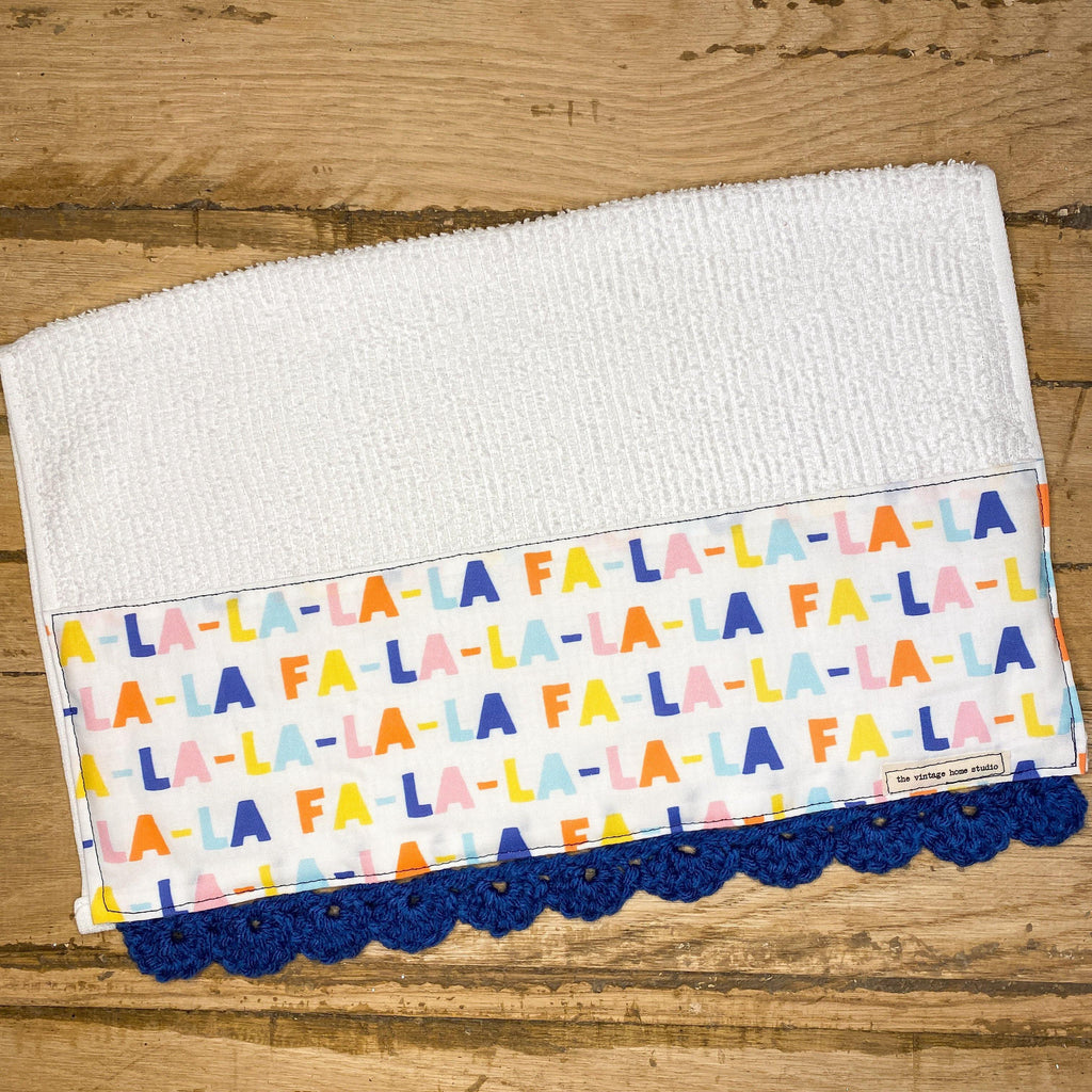 Fa La La Crochet Kitchen Towel from the Crochet Kitchen Bar Mop Towel Collection at The Vintage Home Studio, an affordable home decor store in North Wilkesboro, NC.