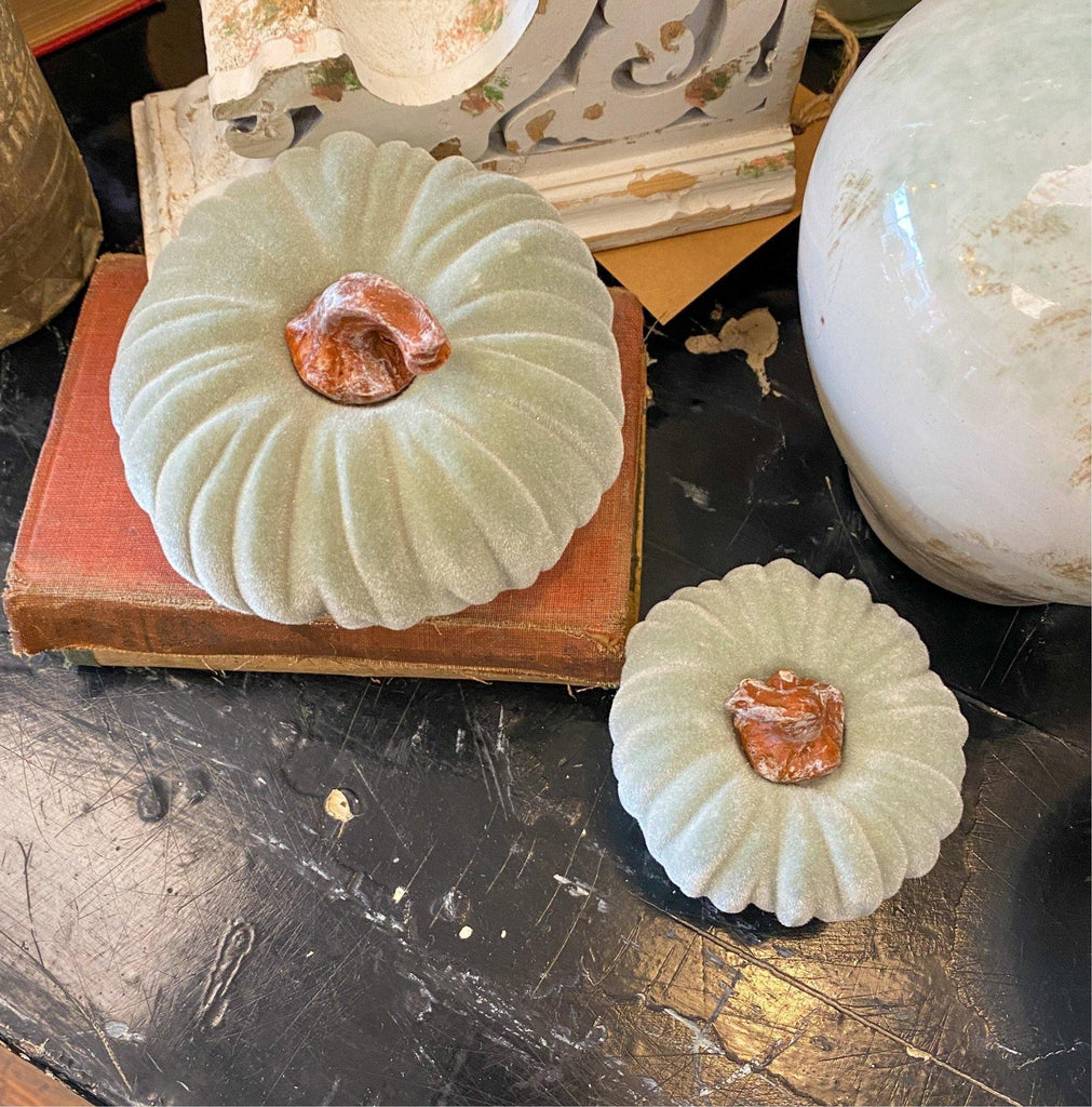 Mini Velvet Pumpkins from the Fall Collection at The Vintage Home Studio, an affordable home decor store in North Wilkesboro, NC.