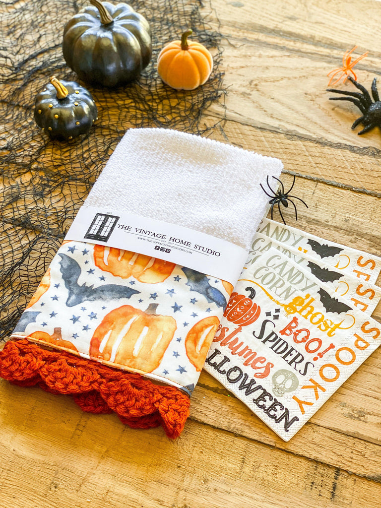 Too Cute to Spook Crochet Kitchen Towel from the Crochet Kitchen Bar Mop Towel Collection at The Vintage Home Studio, an affordable home decor store in North Wilkesboro, NC.