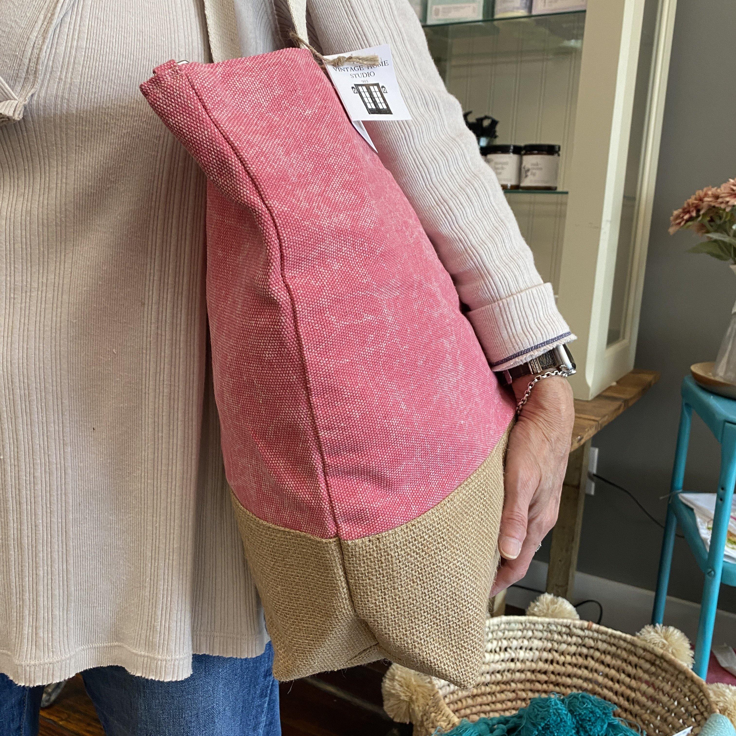 Personalized Burlap Tote Bag with Pink Ribbon 🎀